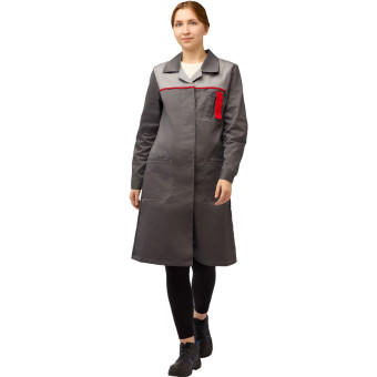 Халат рабочий Л10-ХЛ женский серый/светло-красный (размер 56-58, рост  170-176)