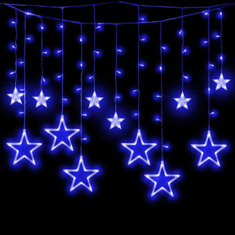 Электрогирлянда Бахрома Звездочки синий свет 138 лампочек 2.4x0.9 м