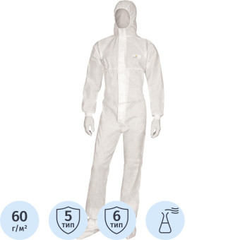Комбинезон одноразовый с капюшоном Delta Plus DT221 белый 60 г/кв.м  (размер 46-48, М, DT221TM)