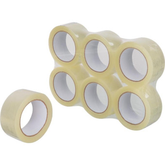 Клейкая лента упаковочная 48 мм х 100 м 38 мкм прозрачная (6 штук в упаковке)