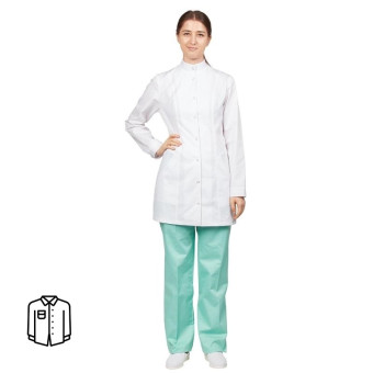 Блуза медицинская женская удлиненная м13-БЛ длинный рукав белая (размер 52-54, рост 170-176)