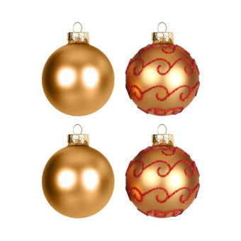 Новогоднее украшение Magic Time Шары красные с золотом стекло золотистое (диаметр 6 см, 4 штуки в упаковке)