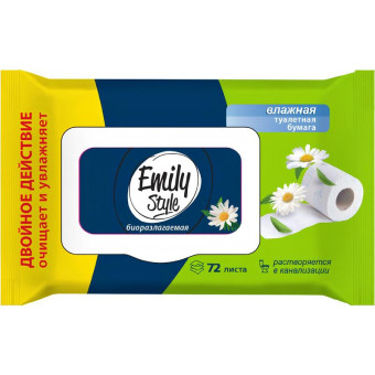 Бумага туалетная влажная Emily Style 72 листа в пачке