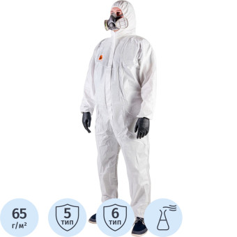 Комбинезон одноразовый с капюшоном Jeta Safety JPC65 белый 65г/кв.м  (размер XXXL)