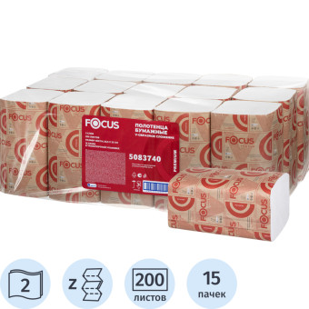 Полотенца бумажные листовые Focus H3 V-сложение (ZZ) 2-слойные белые 15 пачек по 200 листов (5083740)