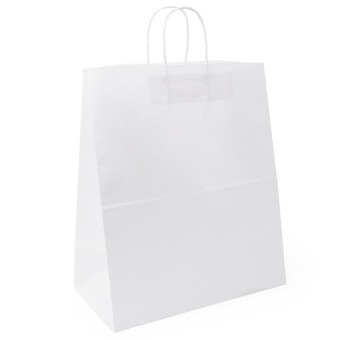 Крафт-пакет бумажный белый с кручеными ручками 33x18x37 см (200 штук в упаковке)