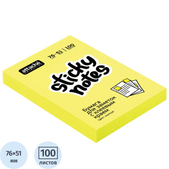 Стикеры Attache Selection 76x51 мм неоновые желтые (1 блок на 100 листов)