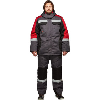 Костюм рабочий зимний мужской Формула-КПК с СОП серый/красный (размер 56-58, рост 182-188)