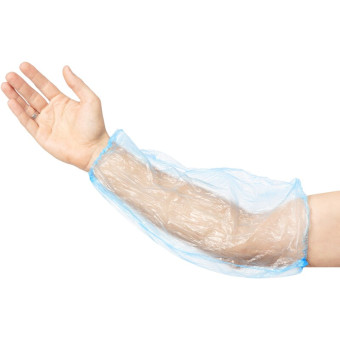 Нарукавники одноразовые полиэтиленовые синие 40 см (50 пар в  упаковке)
