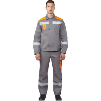 Костюм рабочий летний мужской л21-КБР с СОП серый/оранжевый (размер 60-62, рост 170-176 см)
