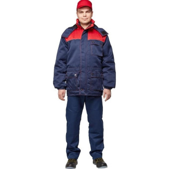 Куртка рабочая зимняя мужская з08-КУ со светоотражающим кантом синяя/красная из ткани грета (размер 56-58 рост 170-176)