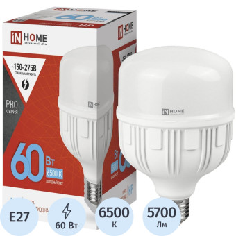 Лампа светодиодная In Home 60 Вт E27/E40 T 6500 К 5700 Лм (50 штук в  упаковке, 4690612031132)