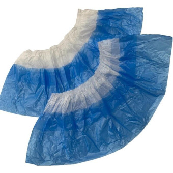 Бахилы одноразовые Медсервис Плюс полиэтиленовые 70 мкм с двойной подошвой белые/синие (50 пар в упаковке)
