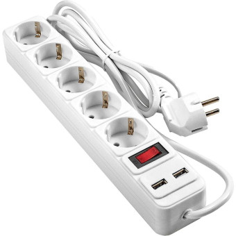 Сетевой фильтр ExeGate SP-5-USB-1.8W на 5 розеток + 2 USB 1.8 метра (EX295491RUS)