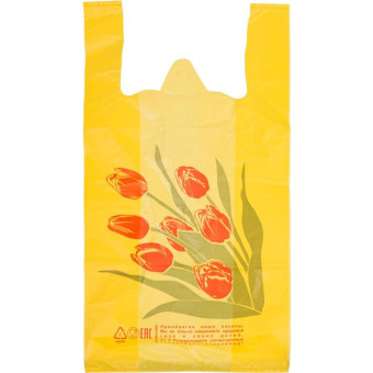 Пакет-майка ПНД Тюльпаны желтый 21 мкм (30+16x55 см, 100 штук в упаковке)