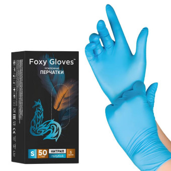 Перчатки медицинские смотровые нитриловые Foxy-Gloves текстурированные на пальцах нестерильные неопудренные размер S (6.5-7) голубые (50 пар/100 штук в упаковке)