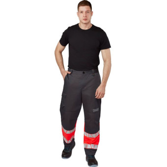 Брюки рабочие летние мужские Равелин с СОП красные/графит (размер 52-54, рост 158-164)