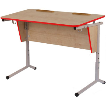 Стол ученический двухместный СУ-5Р с закругленными углами и регулируемым наклоном столешницы (бук/серый, рост 3-5)
