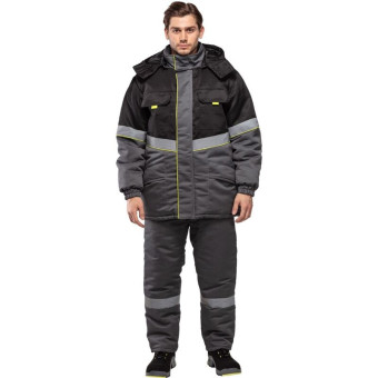Куртка рабочая зимняя мужская з43-КУ с СОП серая/черная из смесовой ткани (размер 48-50, рост 194-200)