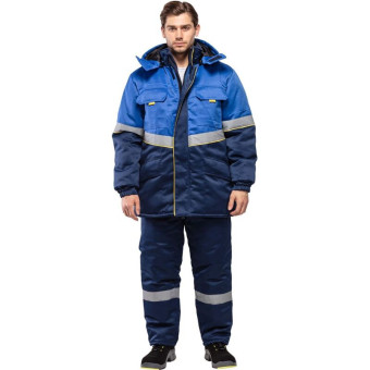 Куртка рабочая зимняя мужская з43-КУ с СОП васильковая/синяя из ткани твил (размер 52-54, рост 182-188)