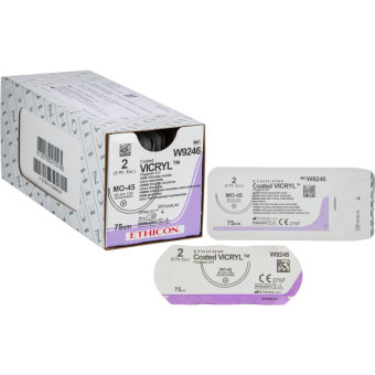 Шовный материал Викрил 2/0 75 см колющая игла 45 мм 1/2 W9246 (12 штук в упаковке)