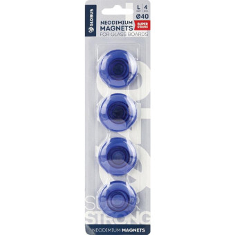 Магниты для досок (диаметр 40 мм, 4 штуки в упаковке) для стеклянных досок прозрачные синие Глобус