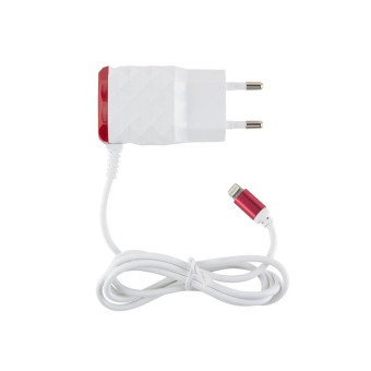 Сетевое зарядное устройство Red Line 2 USB + Lightning (NC-2.1AC) 8 pin белое/красное