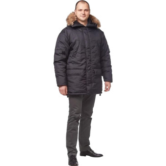 Куртка рабочая зимняя мужская з66-КУ чёрная из ткани оксфорд (размер  52-54, рост 182-188)