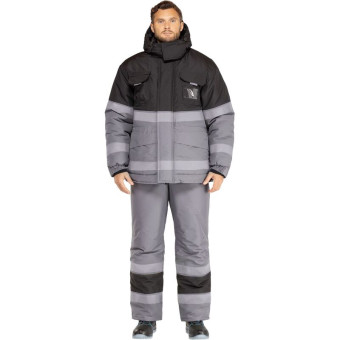 Костюм рабочий зимний мужской з50-КПК с СОП серый/черный (размер 68-70, рост 194-200 см)