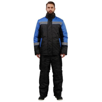 Куртка рабочая зимняя мужская з38-КУ с СОП черная/голубая из ткани оксфорд (размер 48-50, рост 182-188)