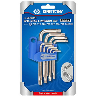 Набор ключей г-образных T10H-T50H с отверстием 9 шт King Tony (20409PR)