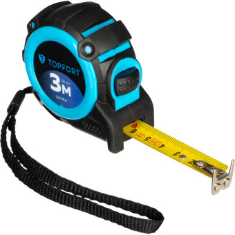 Рулетка строительная TOPFORT Extra 3 м х 16 мм с магнитным зацепом и  автостопом в прорезиненном корпусе (1990398)
