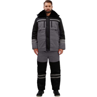 Костюм рабочий зимний мужской з03-КПК с СОП серый/черный (размер 48-50,  рост 158-164)