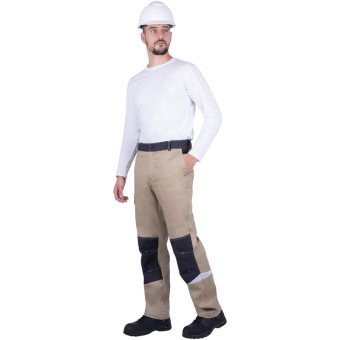 Брюки рабочие летние мужские Турбо Safety с СОП бежевые/серые (размер  60-62, рост 182-188)