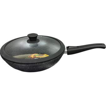 Сковорода-вок Panairo Harfe Black 28 см с антипригарным покрытием/с  крышкой/со съёмной ручкой