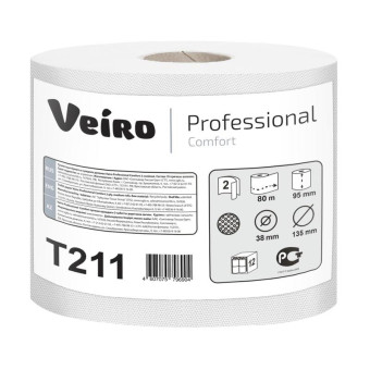 Бумага туалетная в рулонах Veiro Professional Comfort 2-слойная 12 рулонов по 80 метров (артикул производителя Т211)