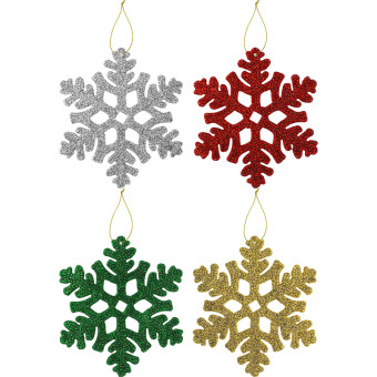 Набор елочных игрушек Miland Волшебные снежинки пластик зеленый/красный (высота 10.5 см, 4 штуки в упаковке)