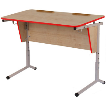 Стол ученический двухместный С-5Р с закругленными углами и регулируемым наклоном столешницы (бук/серый, рост 5-7)