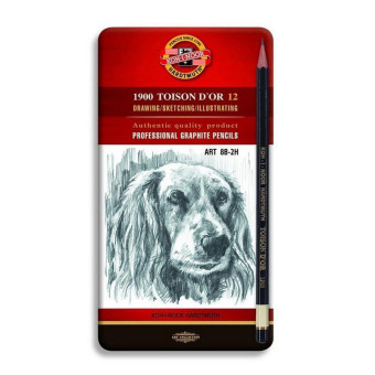 Набор чернографитных карандашей 2H-8B Koh-I-Noor Toison D`OR заточенных шестигранных (12 штук в наборе)