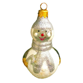 Елочная игрушка Снеговик с метлой стекло (высота 9 см)