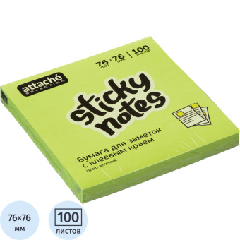 Стикеры Attache Selection 76x76 мм неоновые зеленые (1 блок на 100  листов)