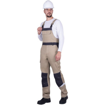 Полукомбинезон рабочий летний мужской Турбо Safety с СОП бежевый/серый  (размер 56-58, рост 170-176)