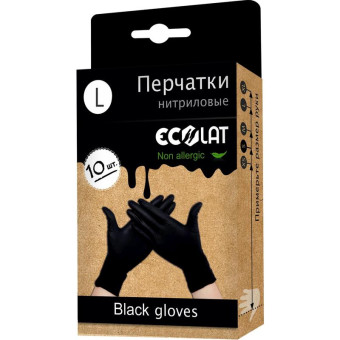 Перчатки одноразовые EcoLat нитриловые неопудренные черные (размер L, 10 штук/5 пар в упаковке)