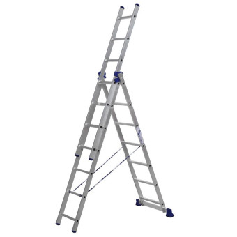Лестница универсальная Алюмет алюминиевая трехсекционная 3x7 ступеней (5307)