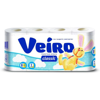 Бумага туалетная Veiro 2-слойная белая (8 рулонов в упаковке)