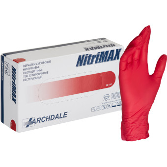 Перчатки медицинские смотровые нитриловые NitriMax нестерильные неопудренные размер L (8-9) красные (50 пар/100 штук в упаковке)