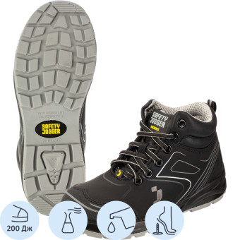 Кроссовки рабочие Safety Jogger Cador S3 Mid ПУ-ПУ из микрофибры чёрные  с металлическим подноском размер 45