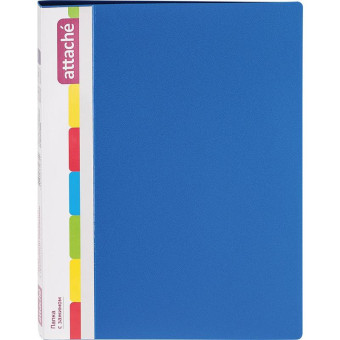Папка с зажимом Attache А4 0.7 мм синяя (до 150 листов, с карманом для CD и визиток)