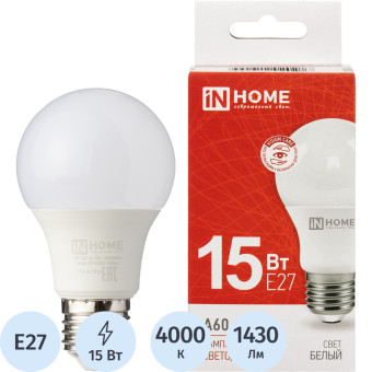 Лампа светодиодная In Home LED-A60-VC 15Вт Е27 4000К 1430Лм матовая