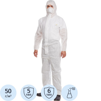 Комбинезон одноразовый с капюшоном Delta Plus DT215 белый 50 г/кв.м  (размер 48-50, L, DT215GT)